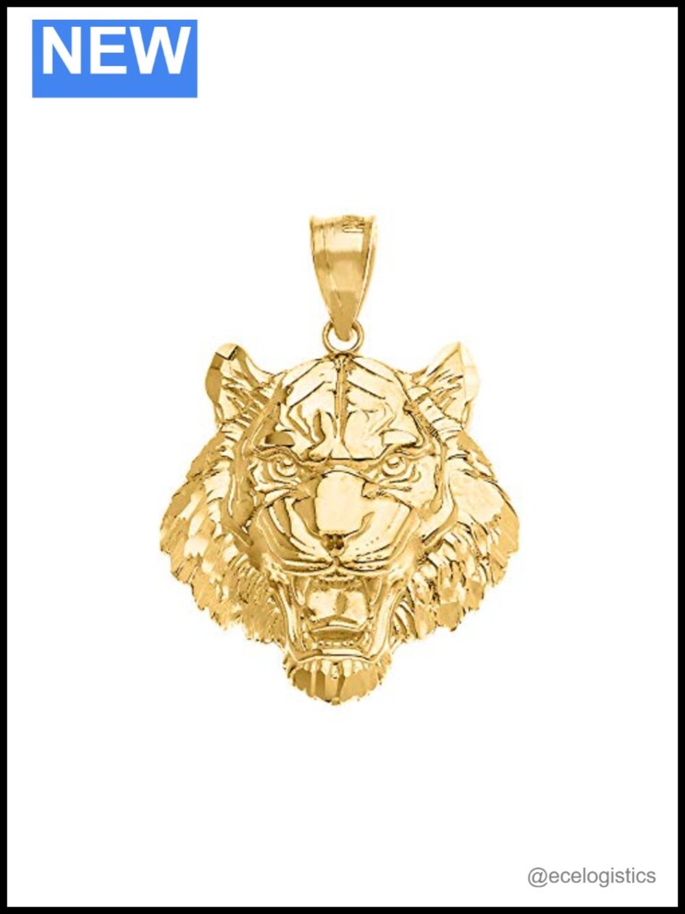 10k Yellow Gold Tiger Head Pendant Necklace